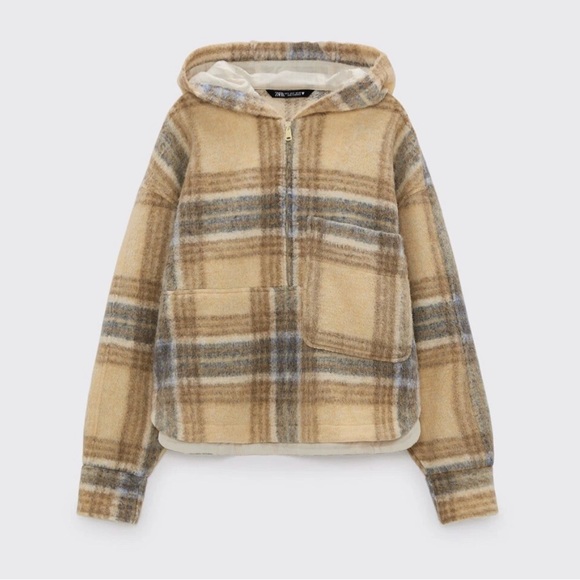 zara beige and gray checkered hoodie - Picture 1 of 5